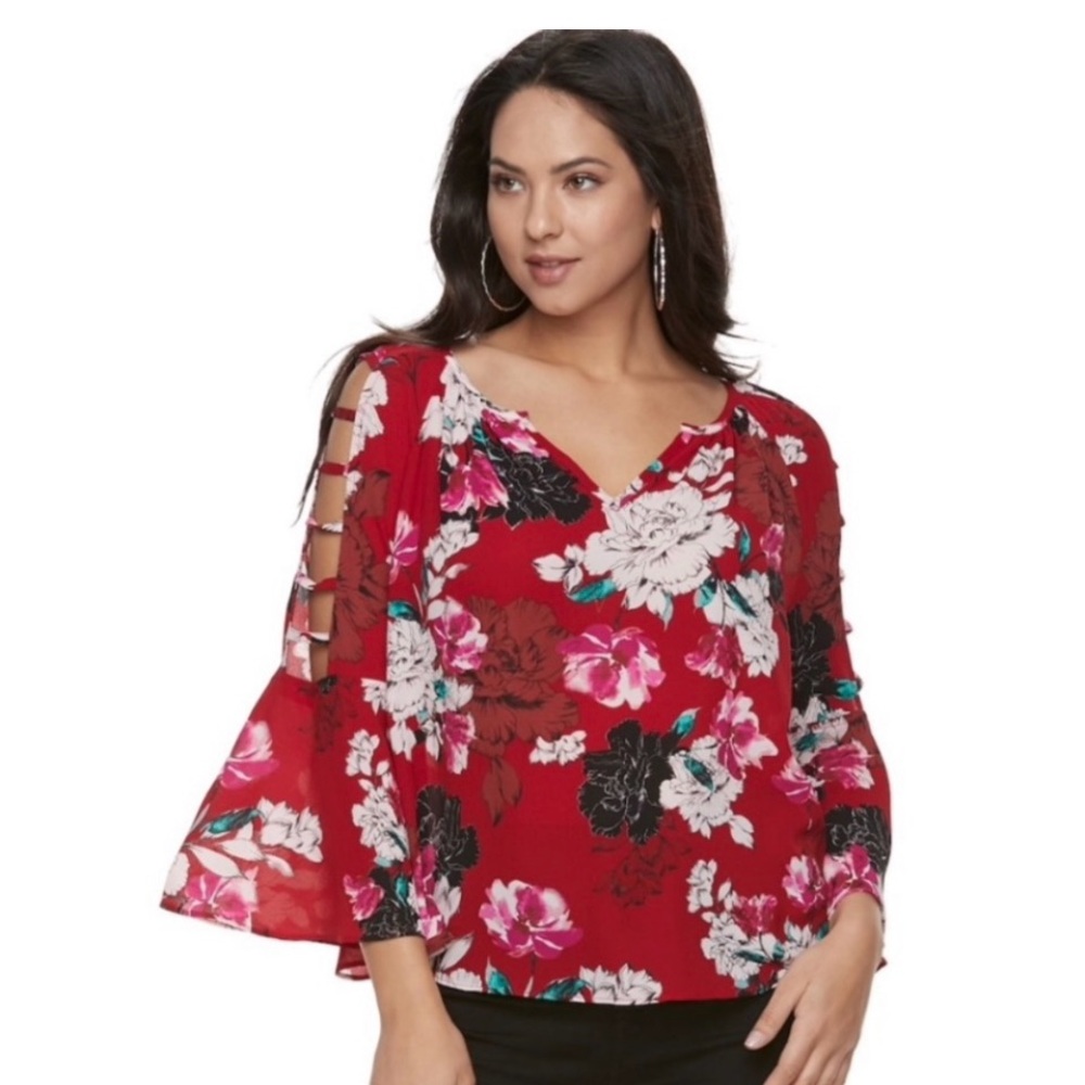 Jennifer Lopez Red Floral Blouse